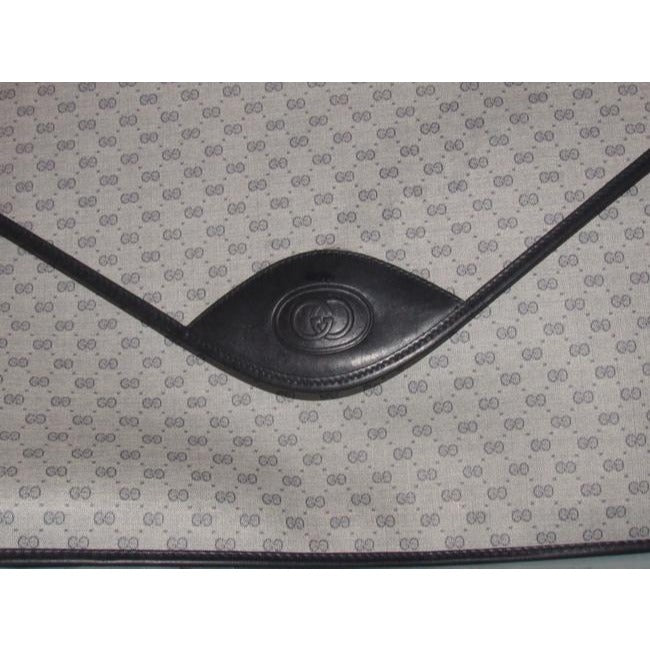 1970's -1980's Gucci Navy Blue Micro Guccissima Print Coated Canvas & Navy Leather Vintage XL Envelope Clutch