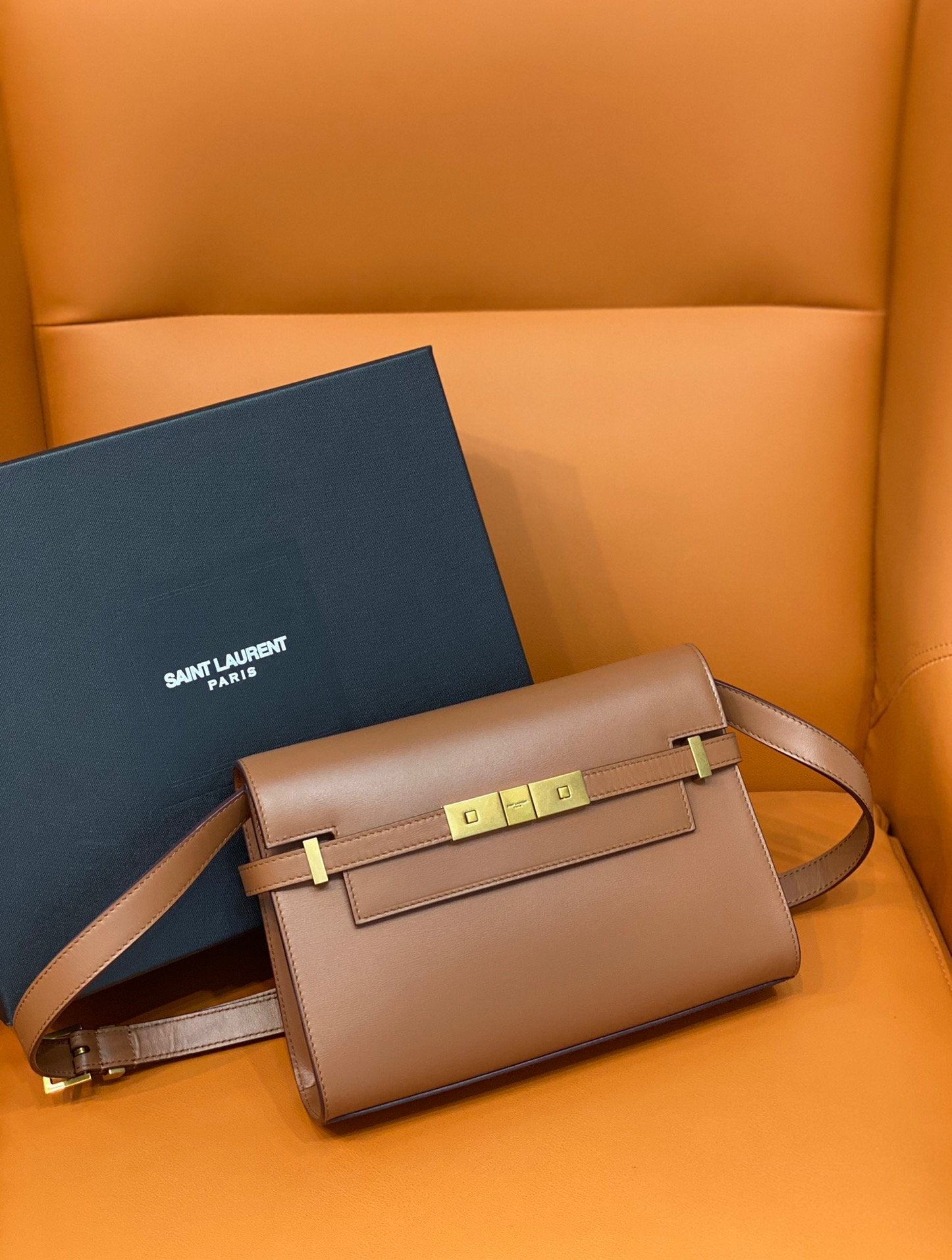 YSSL Manhattan Small Shoulder Bag Brown For Womtlm 9.4in/24cm YSL 6756260SXPW6362