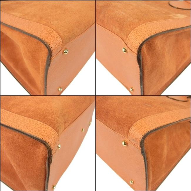 Gucci Tote Bag Shopper Orange W Bamboo Handles Suede And Leather With Satchel