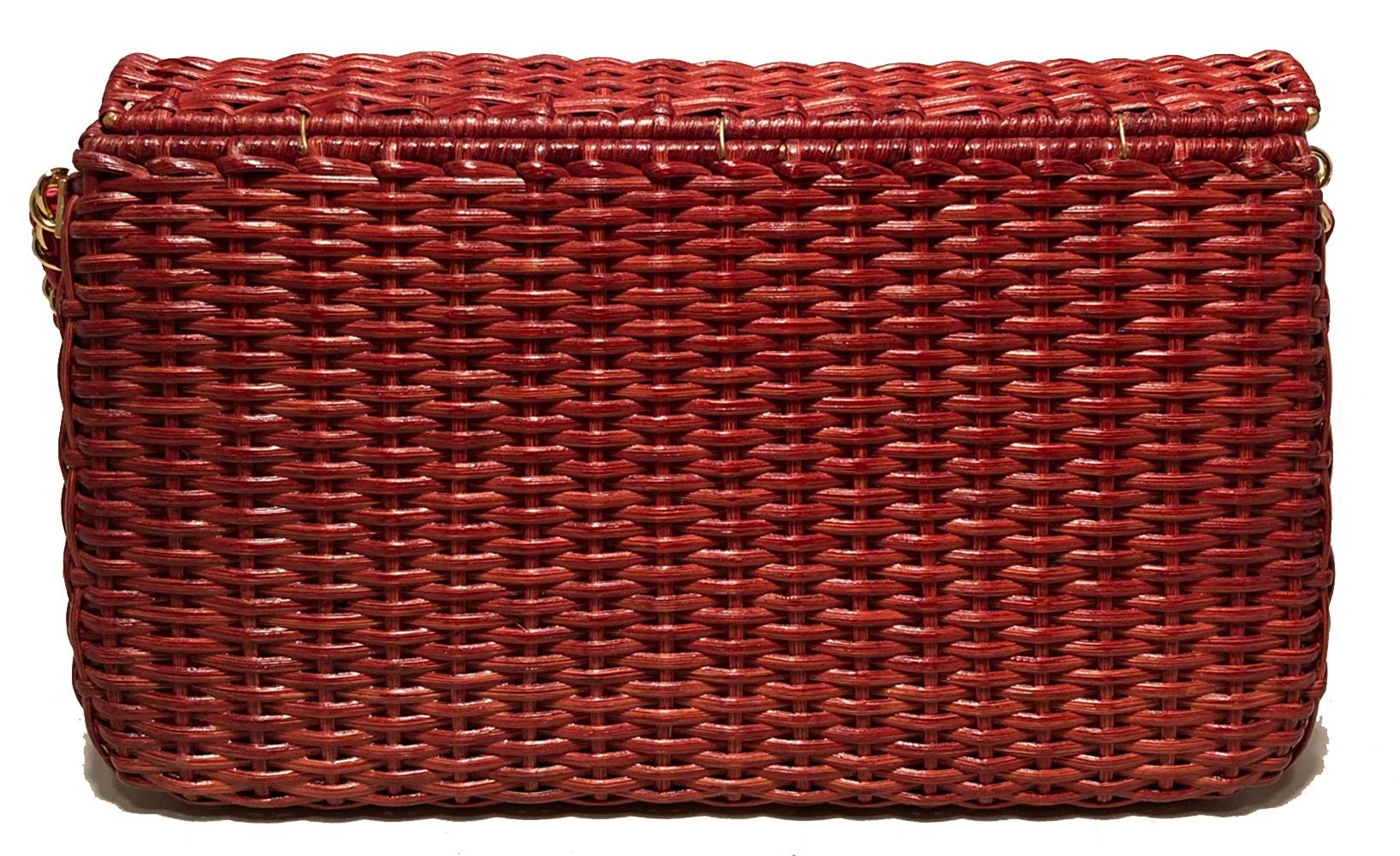 CHANEL Red Wicker Classic Flap Shoulder Bag