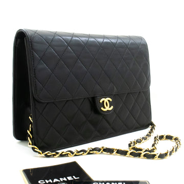 CHANEL Chain Shoulder Bag Clutch Black Quilted Flap Lambskin Purse
