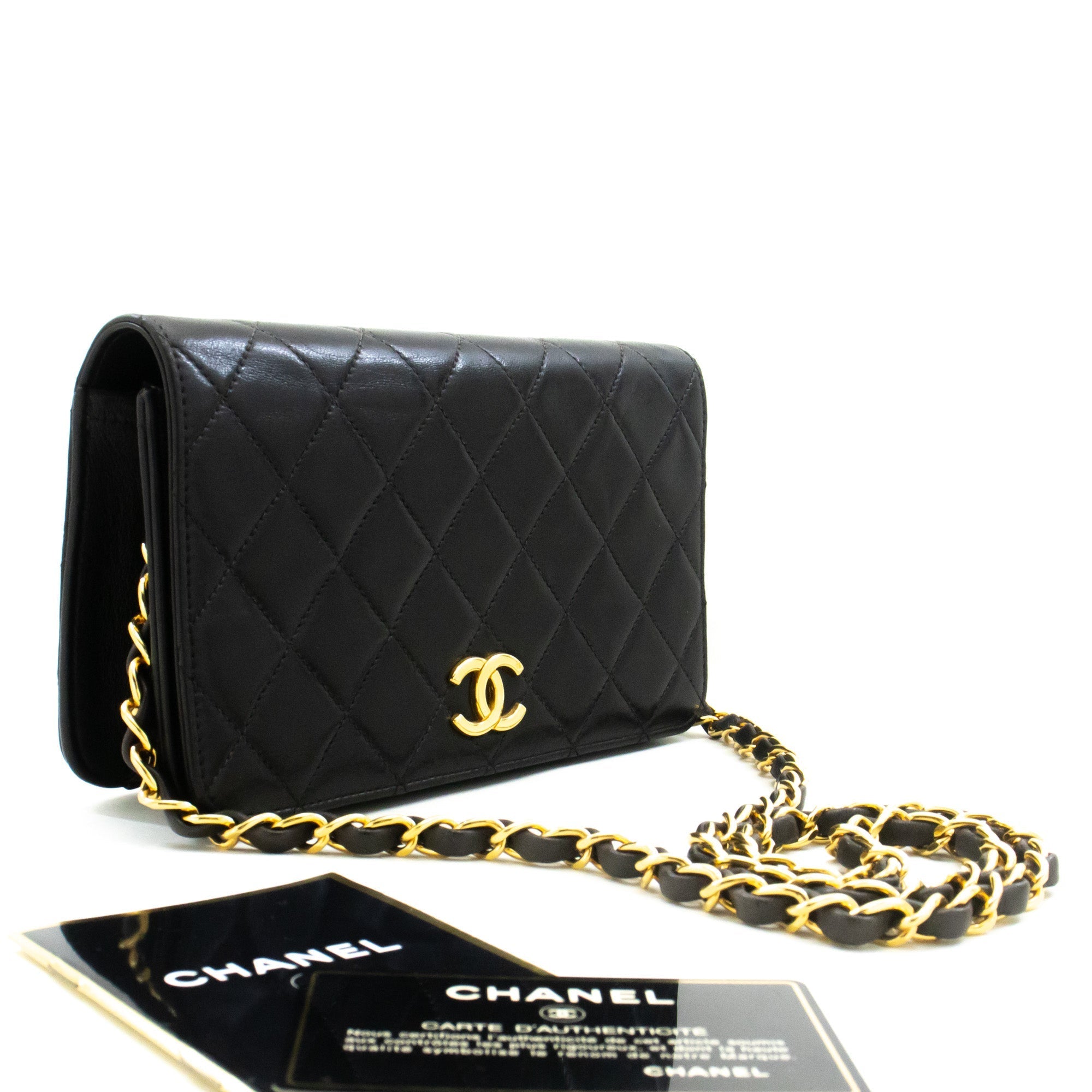 CHANEL Full Flap Chain Shoulder Bag Clutch Black Quilted Lambskin