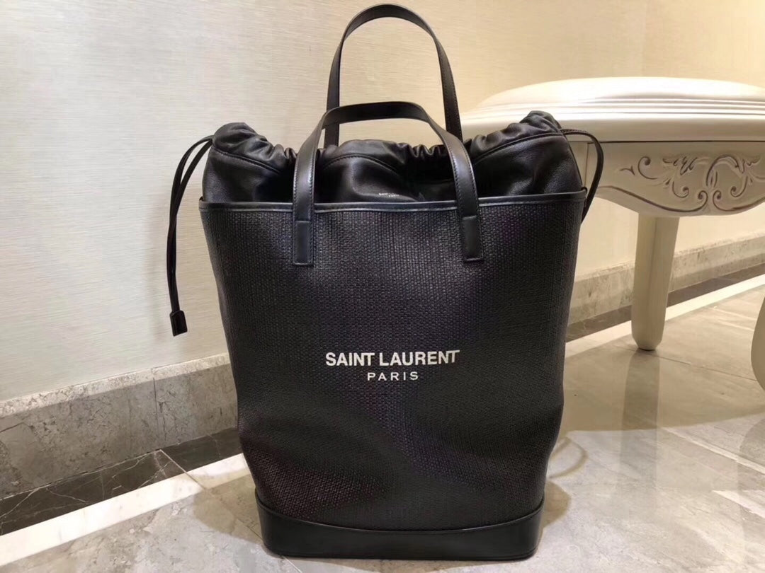 YSSL Teddy Medium Canvas Handle Bucket Tote Bag Black For Womtlm 13in/33cm YSL 551595 96W1E 1000