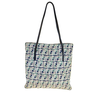 Fendi Canvasleather Top Handle Satcheltote Bluegreenwhite Zucco Print Leather And Canvas Tote