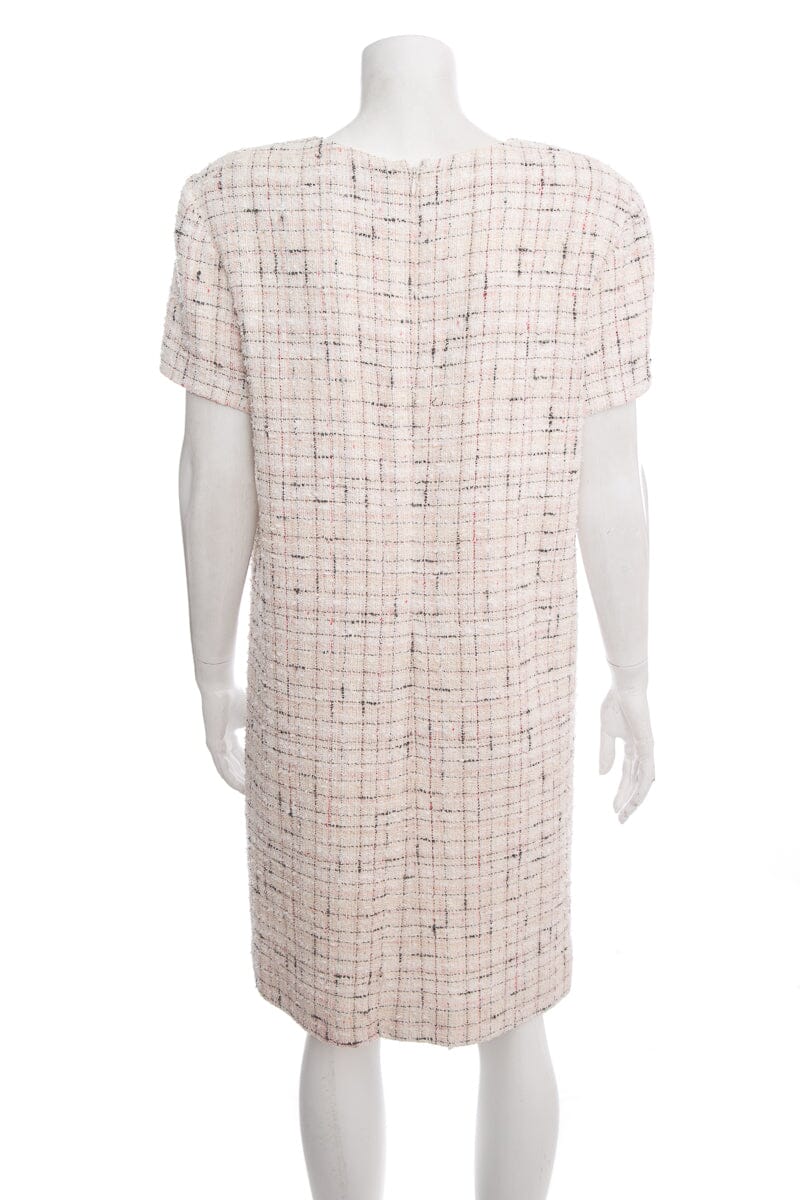 Chanel Pink and White Short Sleeve Tweed Dress SZ 42