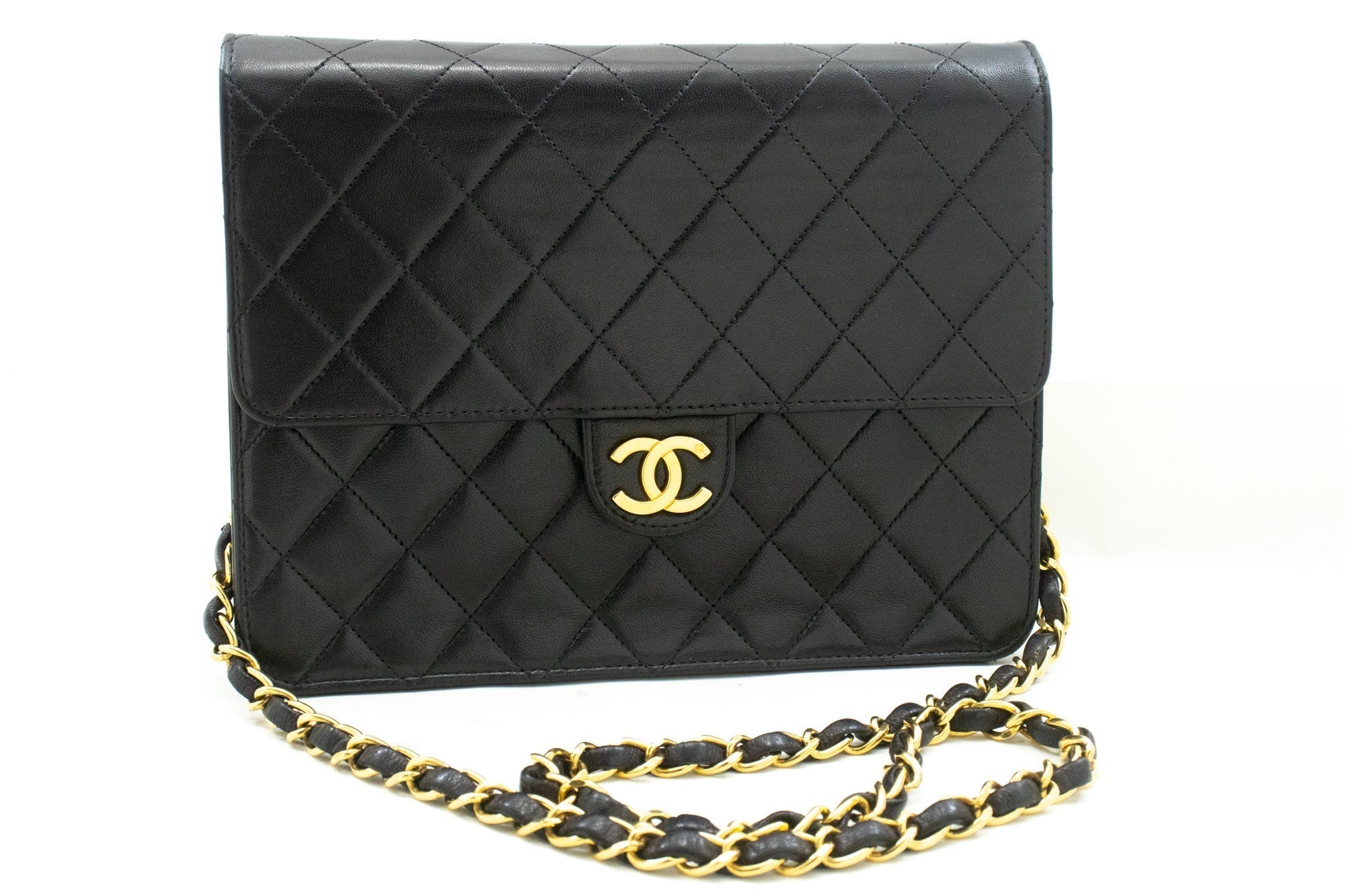 CHANEL Small Chain Shoulder Bag Clutch Black Quilted Flap Lambskin
