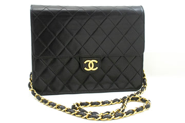 CHANEL Small Chain Shoulder Bag Clutch Black Quilted Flap Lambskin