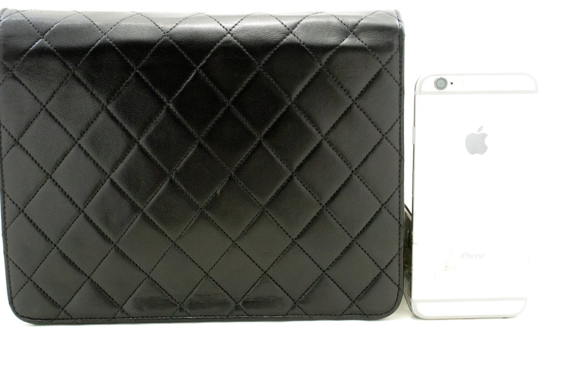 CHANEL Small Chain Shoulder Bag Clutch Black Quilted Flap Lambskin
