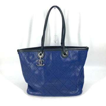 CHANEL Tote Bag Caviar skin Navy Comes with CC charm Matrasse quilting Women Used
