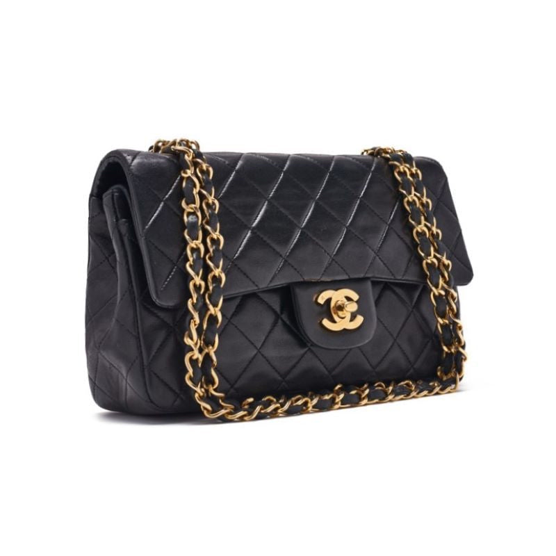 Vintage Chanel Classic Double Flap Shoulder Bag Small Black
