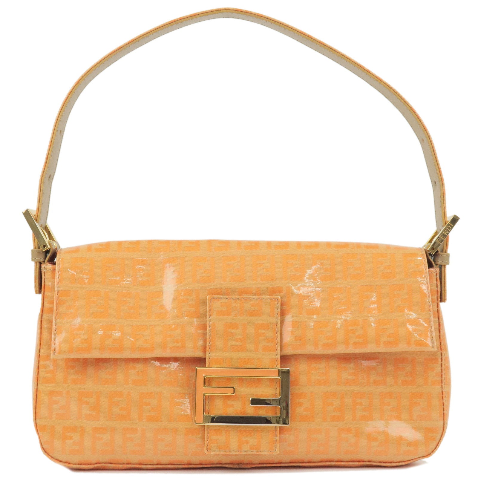 FENDI Vinyl Leather Mamma Baguette Shoulder Bag Orange 26424