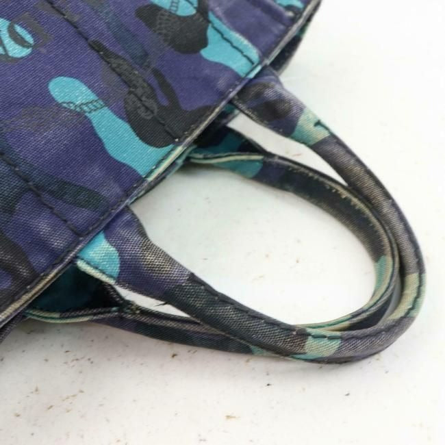 Prada Canapa Two Way Style Camouflage Print Heavy Canvas In Shades Of Blue