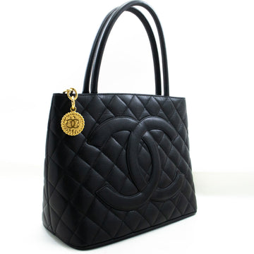 CHANEL Gold Medallion Caviar Shoulder Bag Grand Shopping Tote