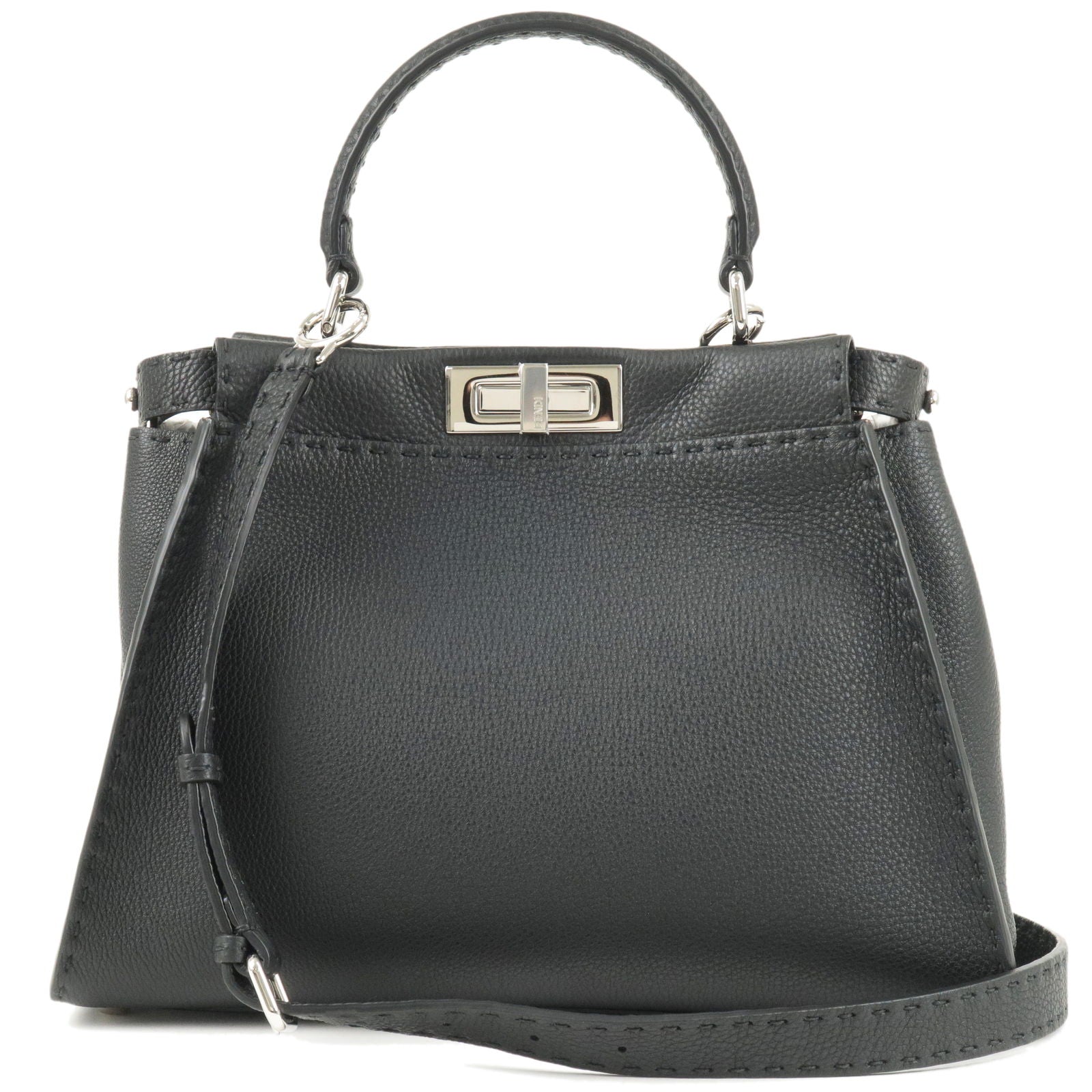 FENDI Selleria Leather Peekaboo Regular 2WAY Bag Black 8BN290