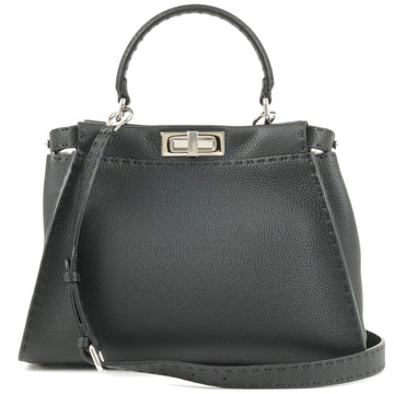 FENDI Selleria Leather Peekaboo Regular 2WAY Bag Black 8BN290