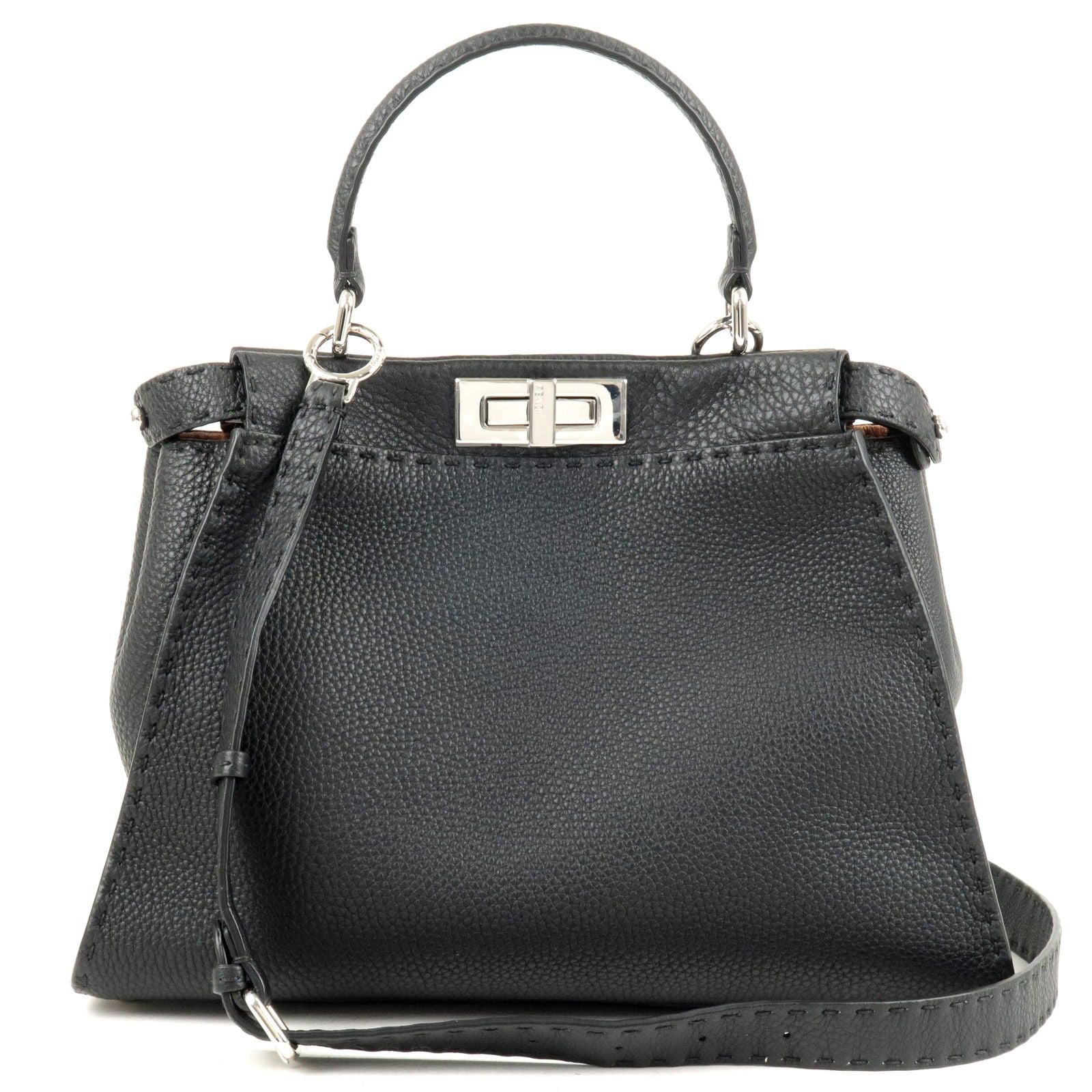 FENDI Selleria Leather Peekaboo Regular 2WAY Bag Black 8BN290