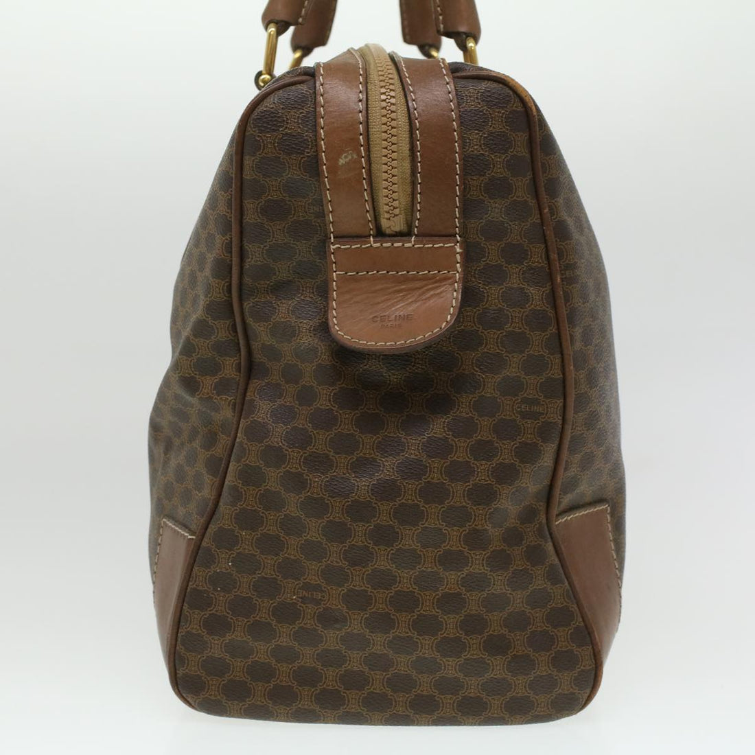 Celine Macadam Canvas Boston Bag PVC Leather Brown  36617