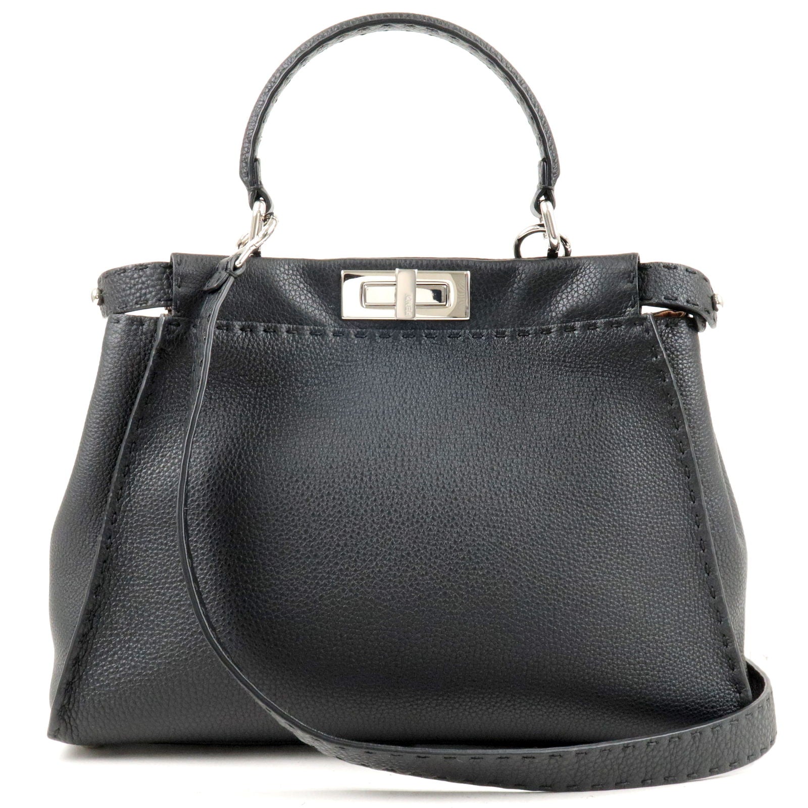 FENDI Selleria Leather Peekaboo Regular 2WAY Bag Black 8BN290