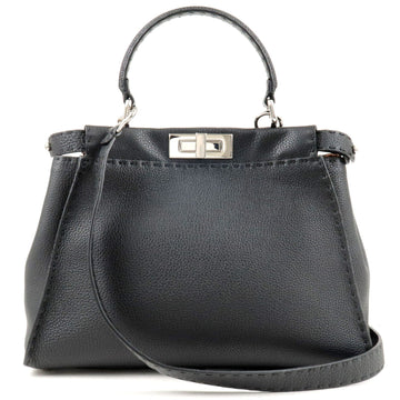 FENDI Selleria Leather Peekaboo Regular 2WAY Bag Black 8BN290