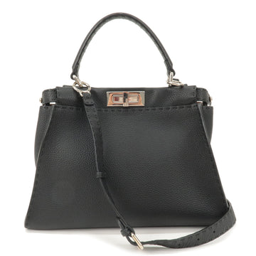 FENDI Selleria Leather Peekaboo Regular 2WAY Bag Black 8BN290