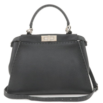 FENDI Selleria Peekaboo Regular Leather 2WAY Bag Black 8BN226