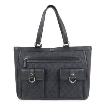 GUCCI Abbey GG Denim Leather Shoulder Bag Tote Bag Black 268639