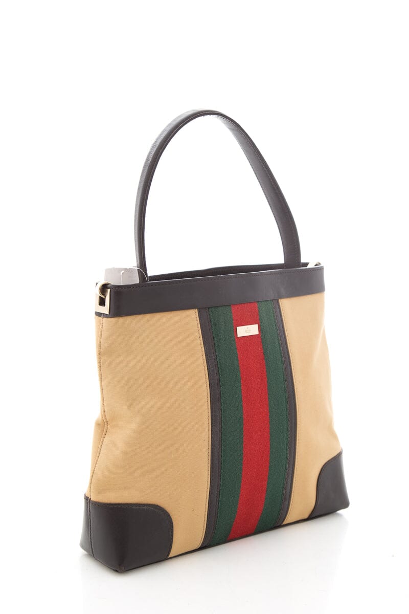 Gucci Tan Web Canvas Shoulder Handbag