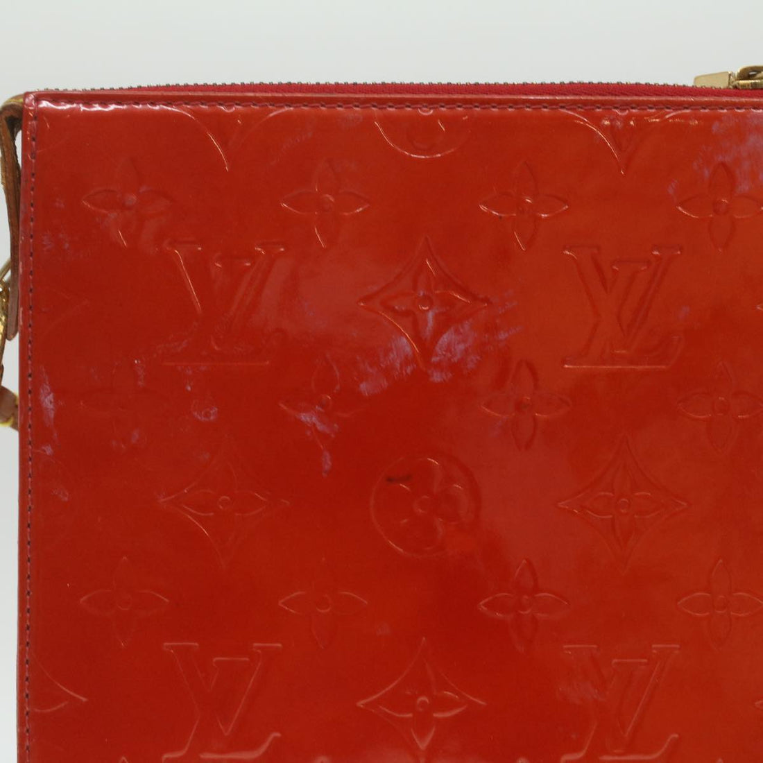 LOUIS VUITTON Monogram Vernis Motto Accessory Pouch Red M91137 LV Auth 37097