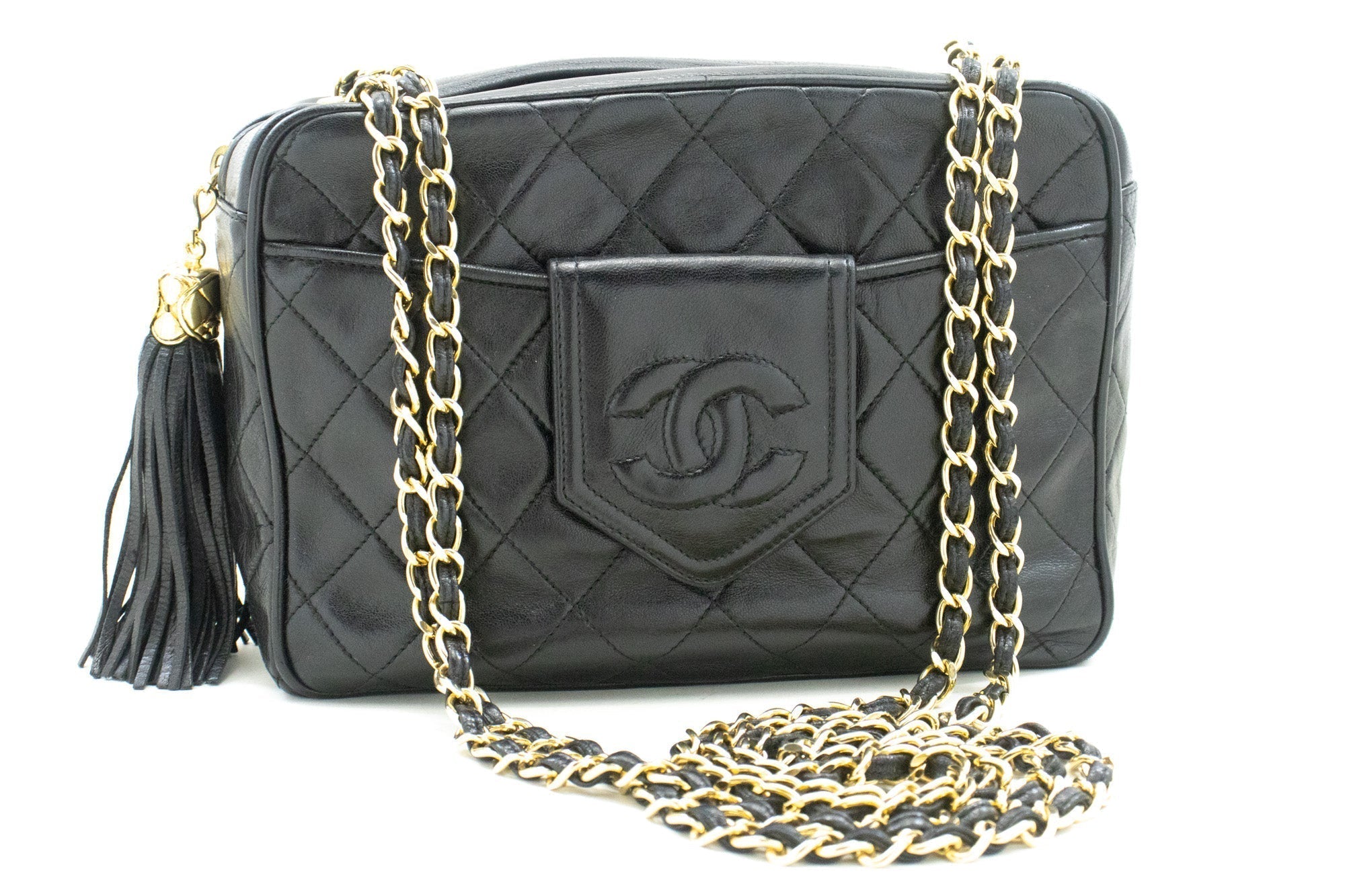 CHANEL Vintage Classic Chain Shoulder Bag Black Quilted Lambskin