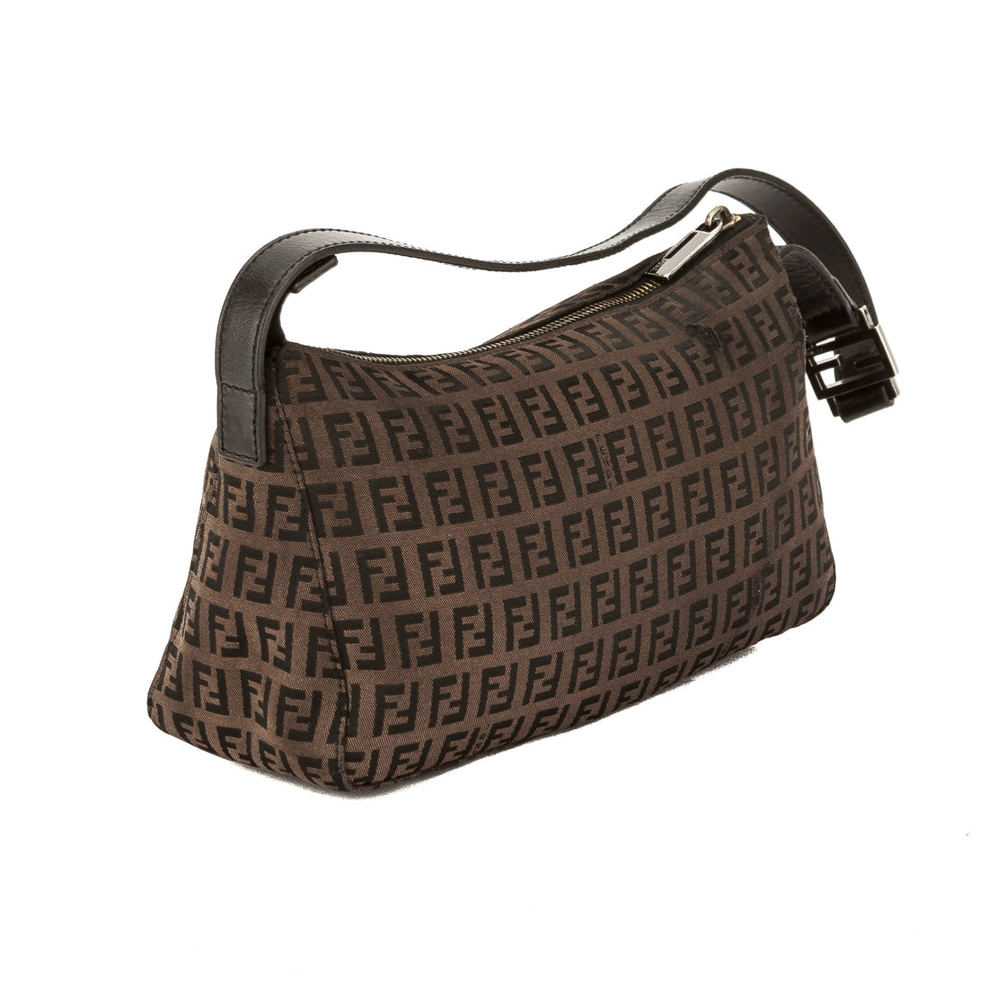 Fendi Dark Brown Leather Zucca Canvas Tote Bag