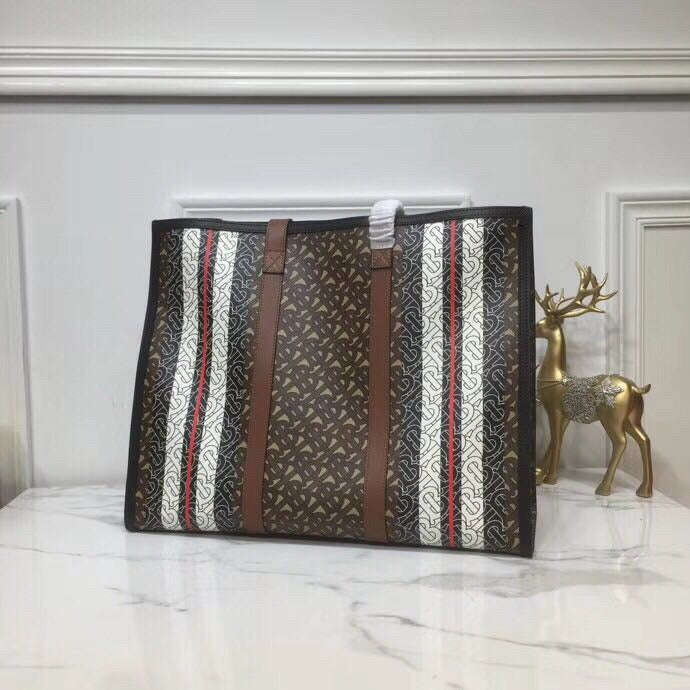 BB Monogram Stripe E-Canvas Portrait Tote Bag Bridle Brown For Womtlm, Bags 15.7in/34cm