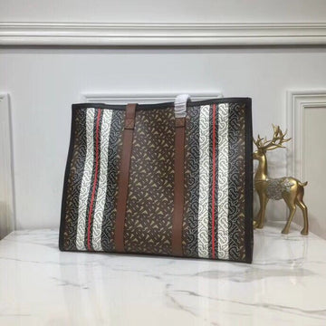 BB Monogram Stripe E-Canvas Portrait Tote Bag Bridle Brown For Womtlm, Bags 15.7in/34cm