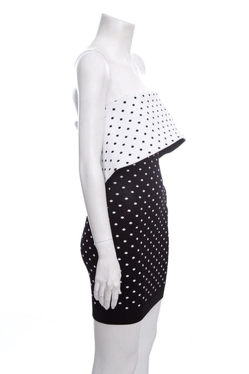 Balmain Black & White Strapless Polka Dot Mini Dress SZ 36