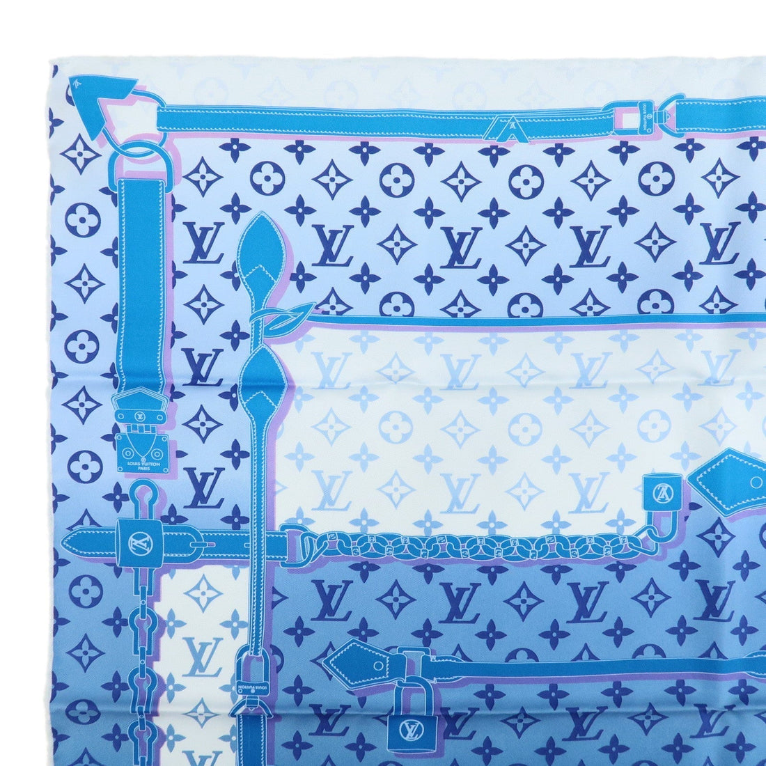 Louis Vuitton Monogram Confidential Silk 100% Scarf Blue M76347