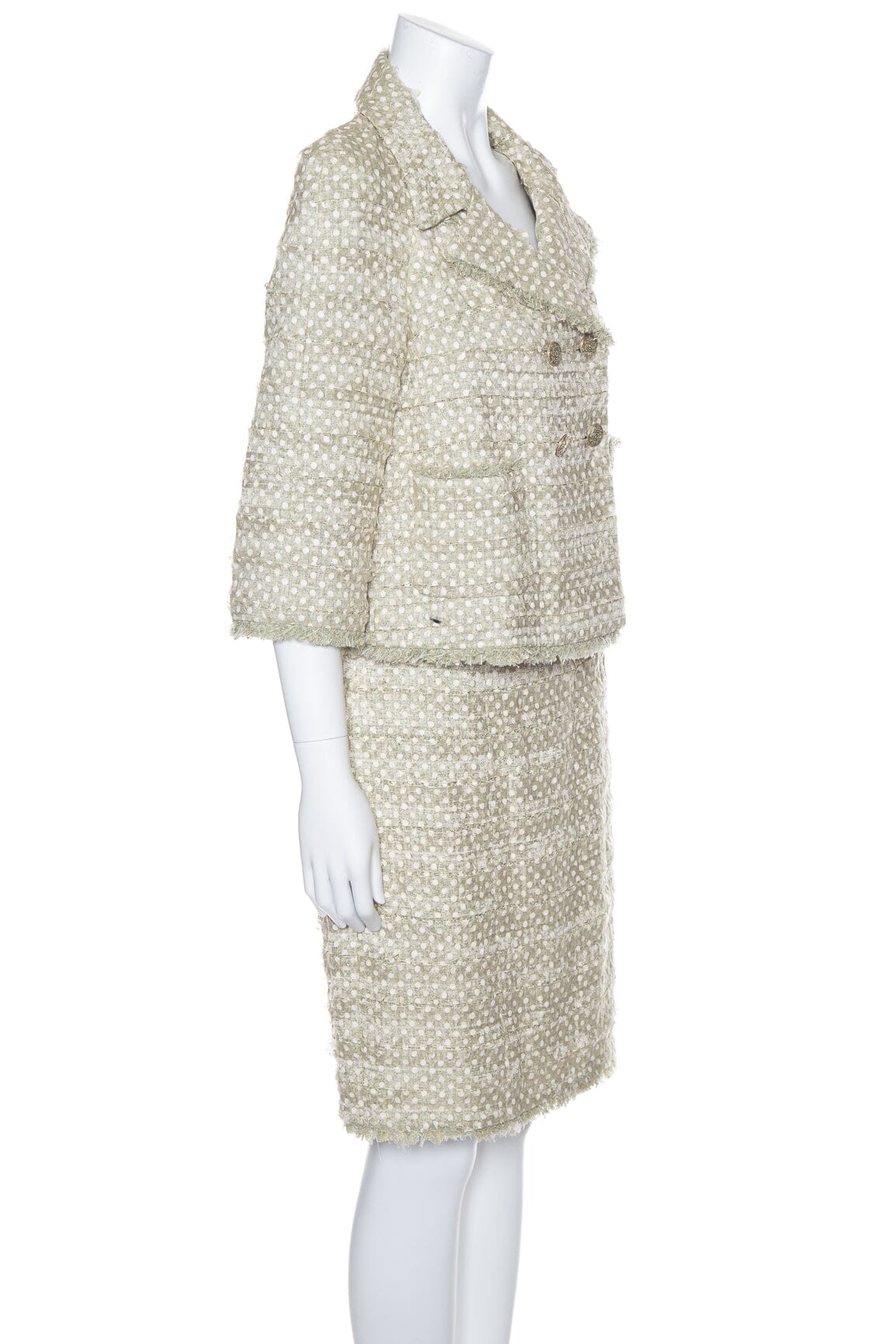Chanel Green Polka Dot Jacket and Skirt Set SZ 38