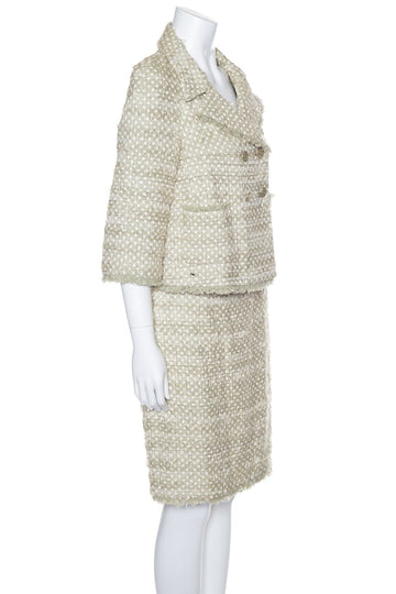 Chanel Green Polka Dot Jacket and Skirt Set SZ 38