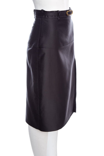 Gucci Black Satin Knee Length Belted Skirt SZ 38 NWT