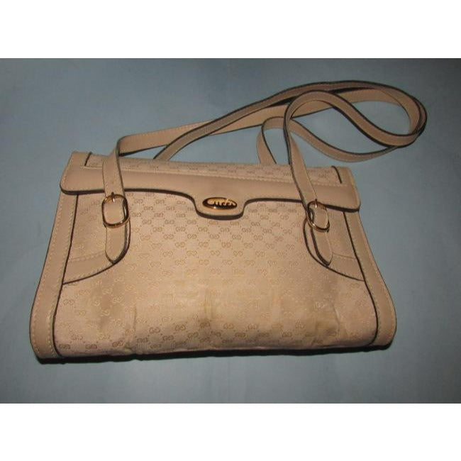 Gucci Vintage White Small G Logo Print Canvas And White Leather