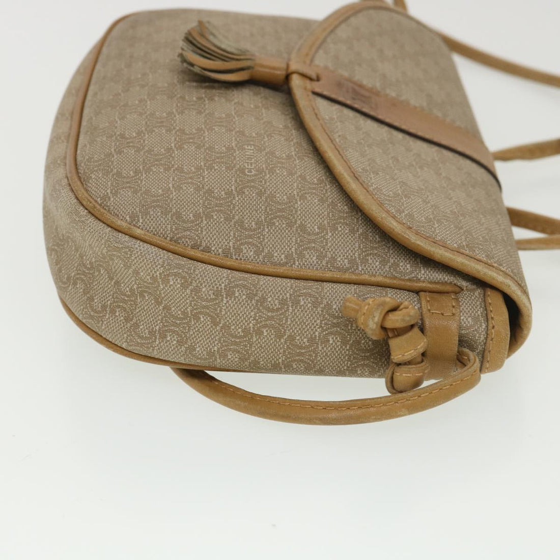 Celine Macadam Canvas Shoulder Bag PVC Leather Beige  39182