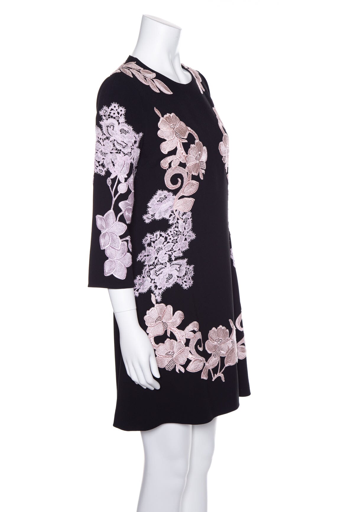 Dolce & Gabbana Black and Pink Floral Embroidered Dress SZ 44