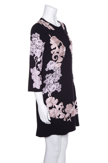 Dolce & Gabbana Black and Pink Floral Embroidered Dress SZ 44