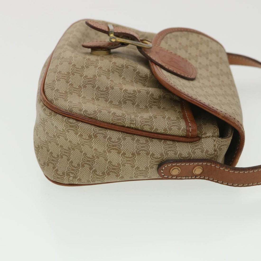 Celine Macadam Canvas Shoulder Bag PVC Leather Beige  39417