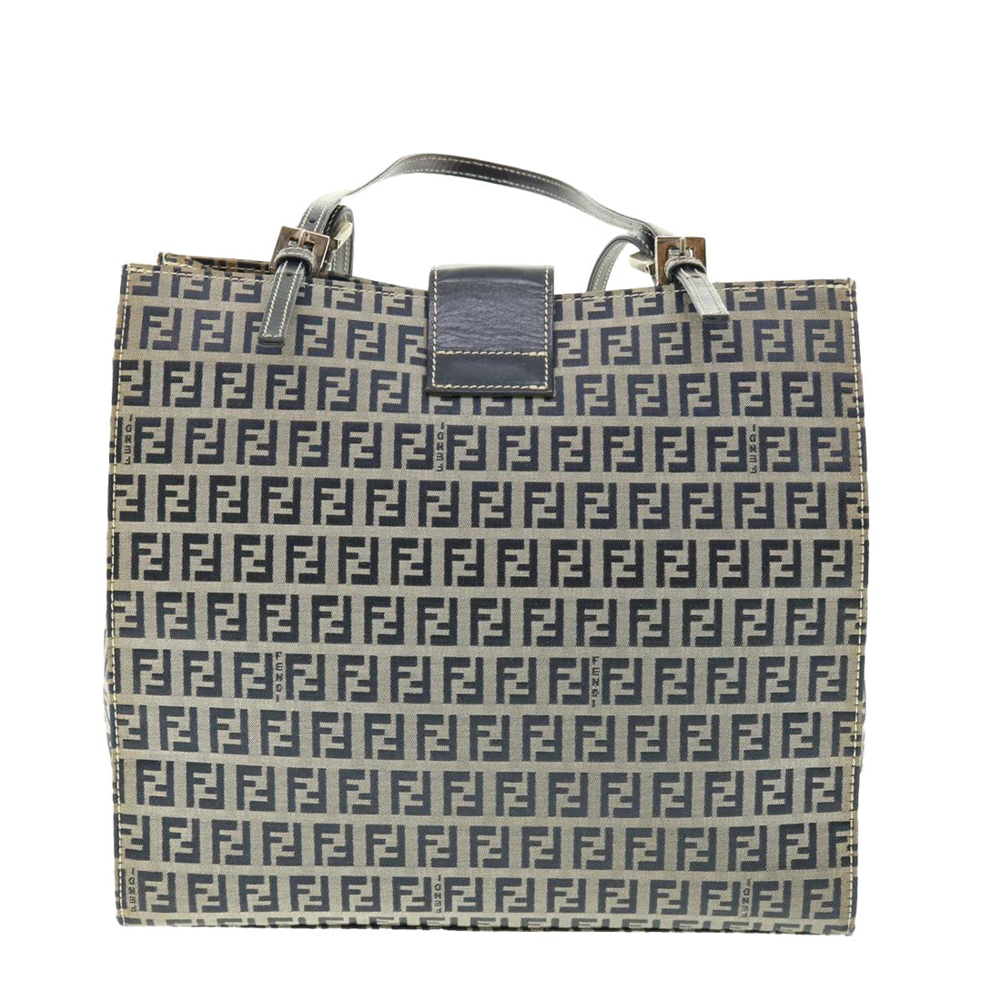 FENDI Zucchino Canvas Mamma Baguette Shoulder Bag Navy Auth 39439