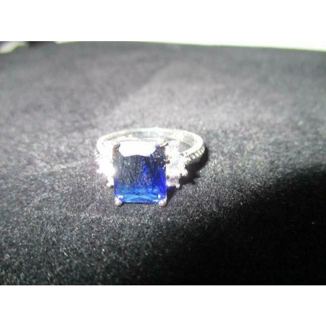 Art Deco Emerald cut Blue Sapphire Sterling Silver Ring