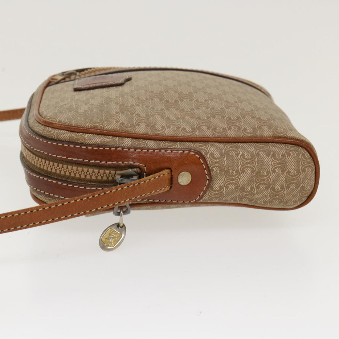 Celine Macadam Canvas Shoulder Bag PVC Leather Beige  39944