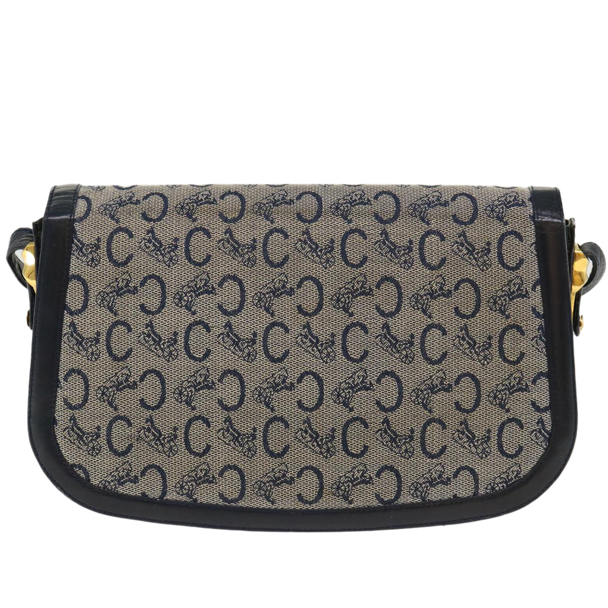 Celine C Macadam Canvas Horse Carriage Shoulder Bag Navy  39948