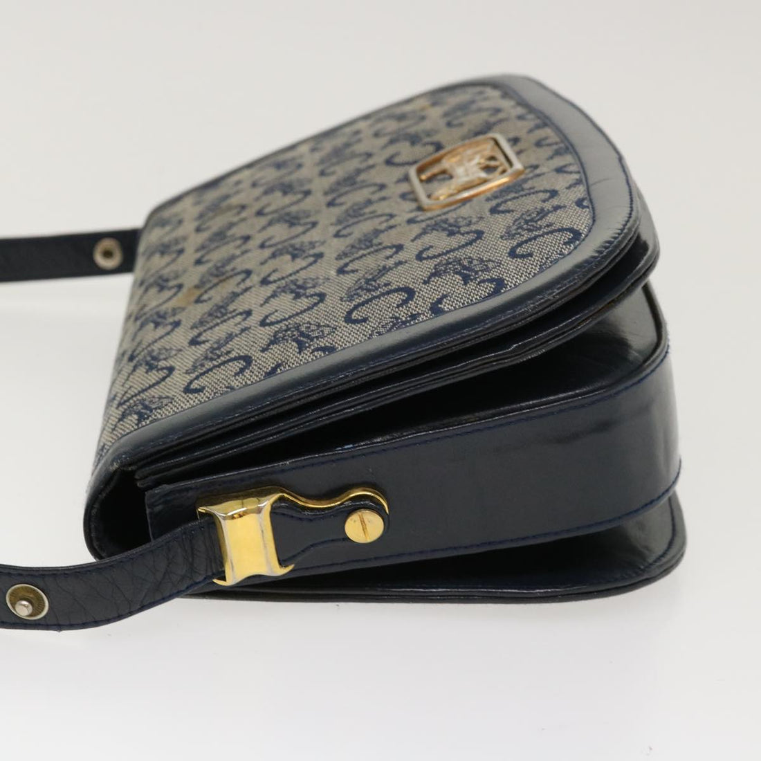 Celine C Macadam Canvas Horse Carriage Shoulder Bag Navy  39948