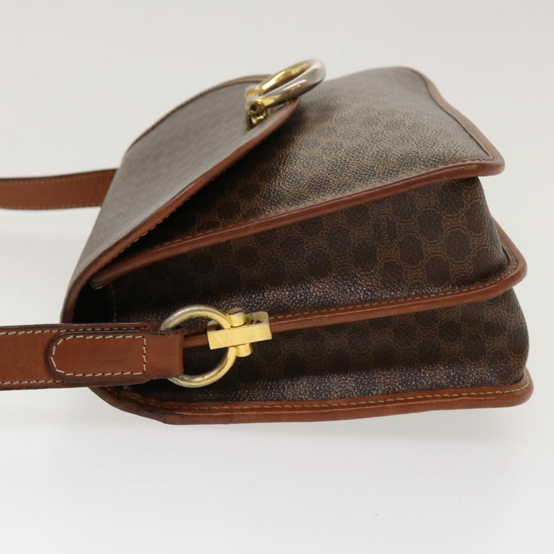 Celine Macadam Canvas Shoulder Bag PVC Leather Brown  39968
