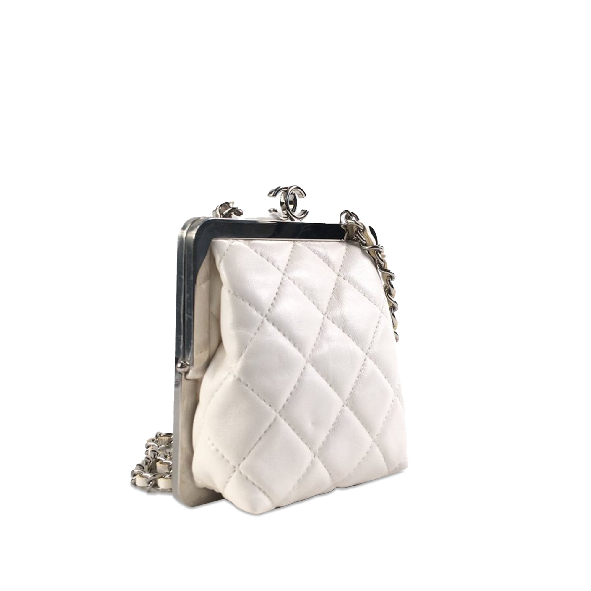 Chanel Lambskin and Plexiglass Kiss Clutch with Chain Crossbody Bag
