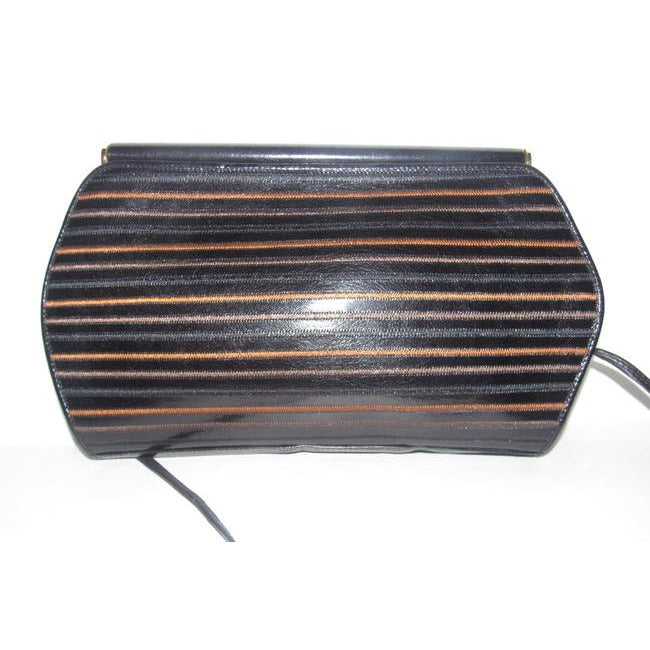 Fendi Clutch Vintage Two Way Clutchshoulder Purse Colorful Linear Print Leather Shoulder Bag